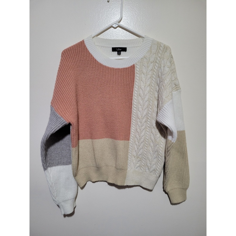 Lulus Colorblock Cable Knit Sweater Womens Medium Multicolor Patchwork